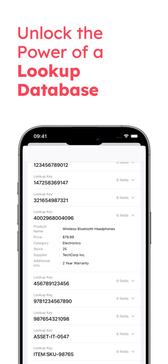 Lookup Scan product database in DataScan showing product details matched to a scanned barcode